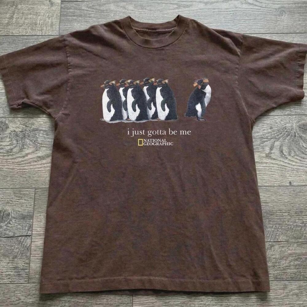 Gildan Men Brown T-Shirt, Brown National Geographic Penguin Graphic Tee